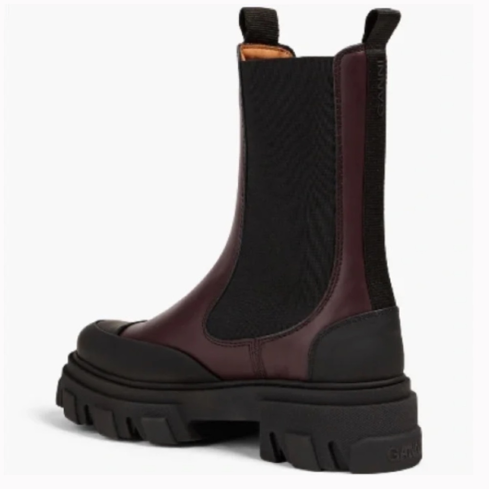 BNWT GANNI Cleated Mid Chelsea Tonal Boots in burgundy - Picture 3 of 5